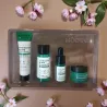 les 4 produits du coffret Anti-Acné MOOYAM – Tea Tree & Acide Salicylique (30 jours) dans leur support transparent