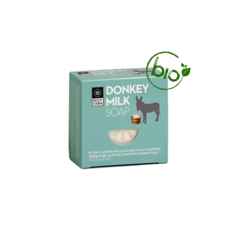 Savon solide lait d'ânesse & aloe vera BIO 110g — Body Farm — Packaging turquoise avec logo BIO