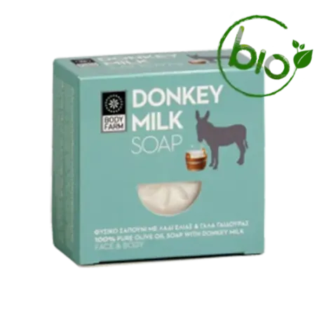 Savon solide lait d'ânesse & aloe vera BIO 110g — Body Farm — Packaging turquoise avec logo BIO