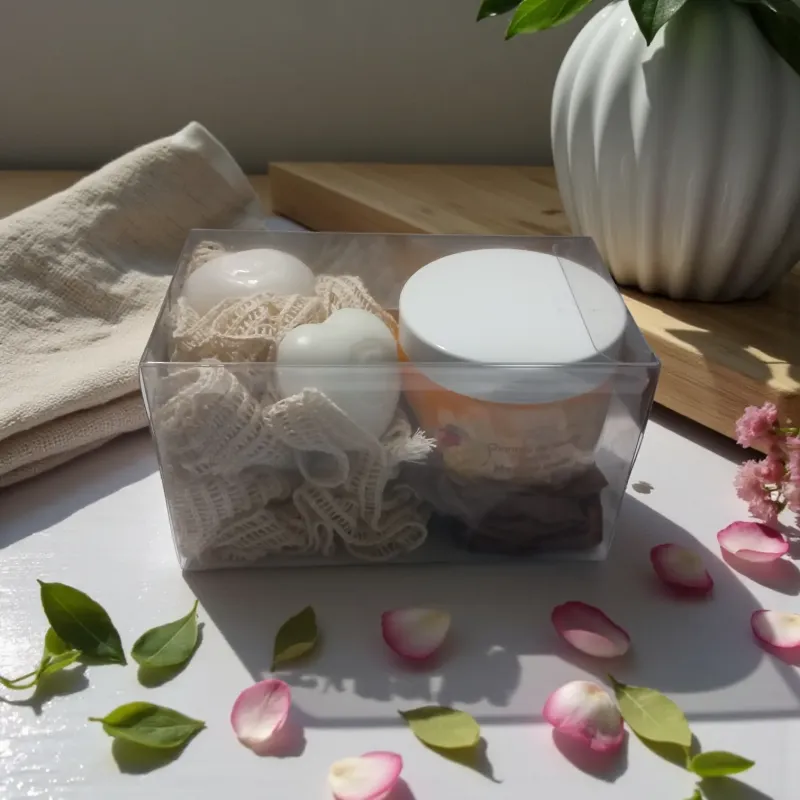 coffret mangue & son coulis sur fond simple avec vase et torchon