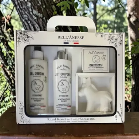 Coffret cadeau soin corps lait d'ânesse Bell'Anesse — Nature fond extérieur