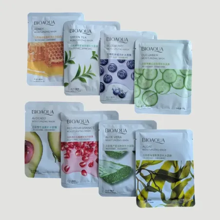 8 masques tissu extraits naturels BIOAQUA visage