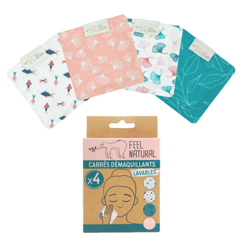 CARRES DEMAQUILLANT LAVABLE - FEEL NATURAL - lot de 4