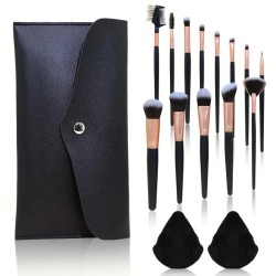 Set de 13 Pinceaux et 2 Houpettes avec Pochette de Rangement