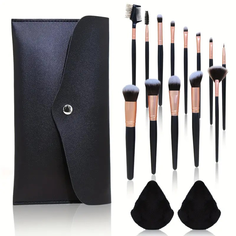 Set de 13 Pinceaux et 2 Houpettes avec Pochette de Rangement